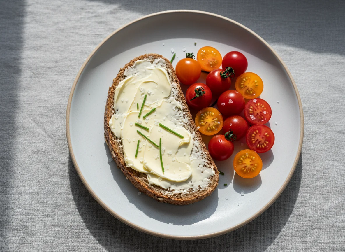 Brot mit Butter und Kirschtomaten photo