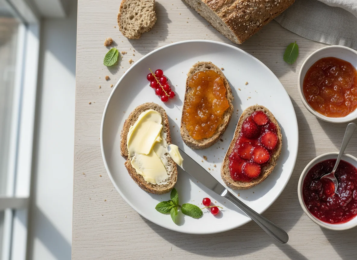 Brot mit Butter und Marmelade photo