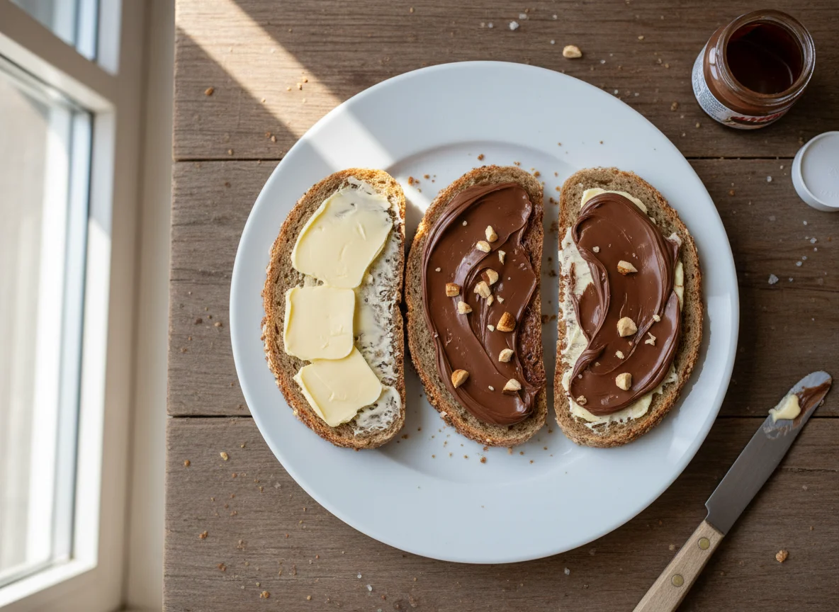 Brot mit Butter und Nutella photo