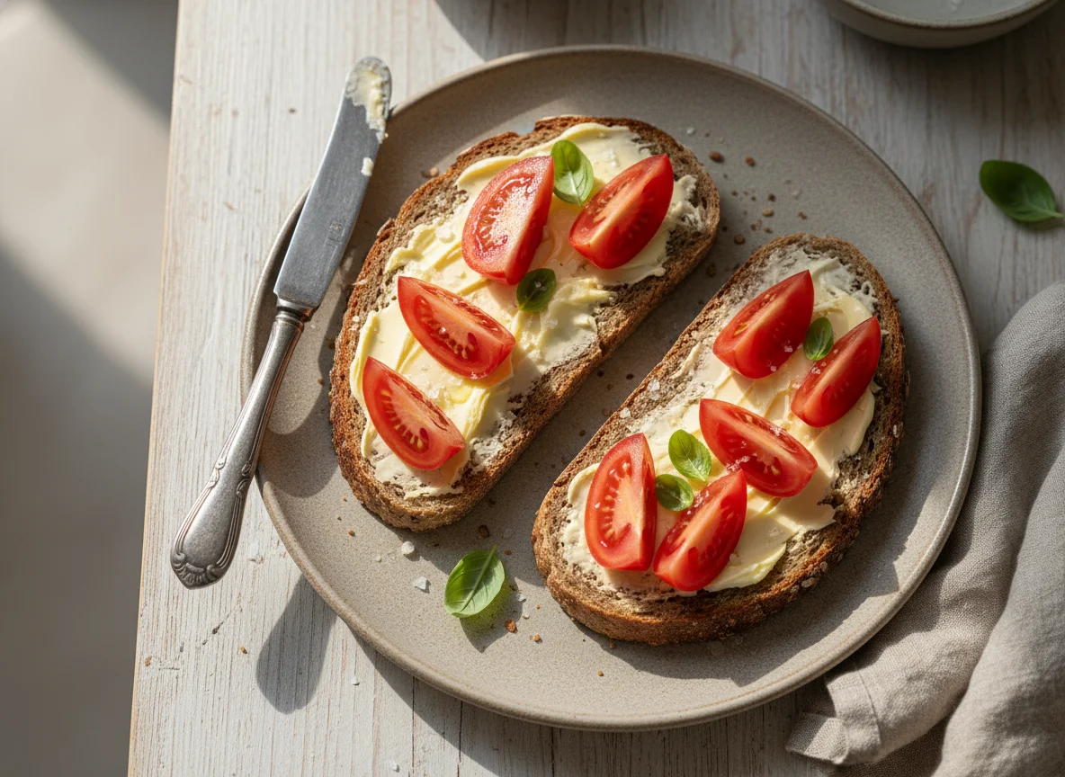 Brot mit Butter und Tomate photo