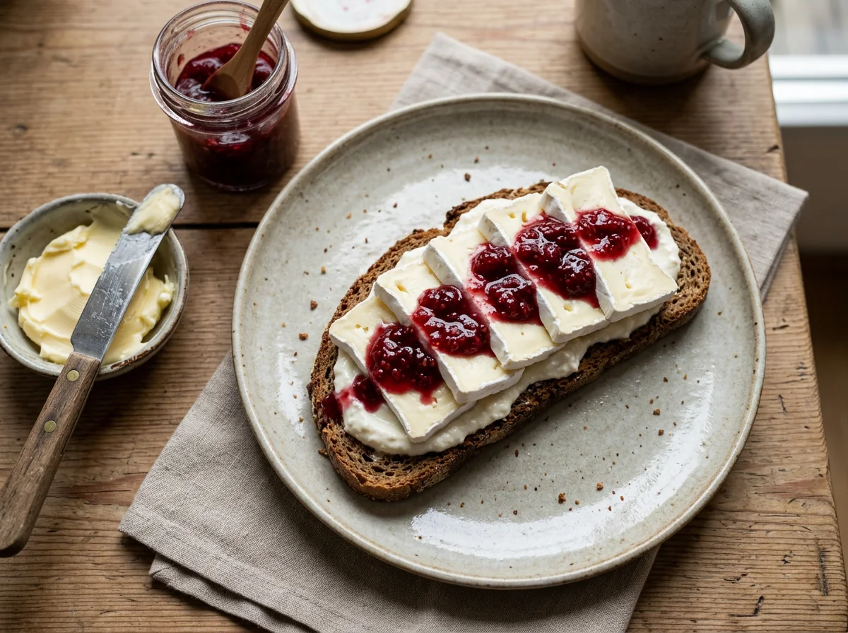 Brot mit Camembert und Marmelade photo
