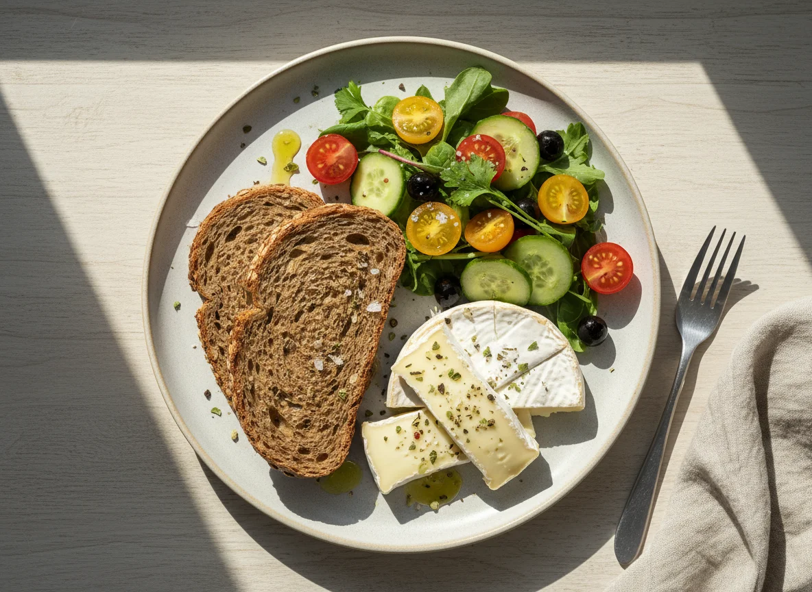 Brot mit Camembert und Salat photo