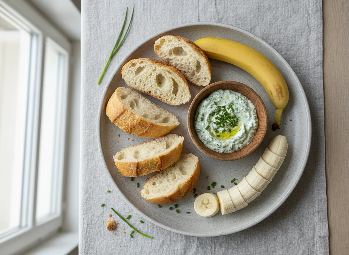 Brot mit Dip und Banane photo