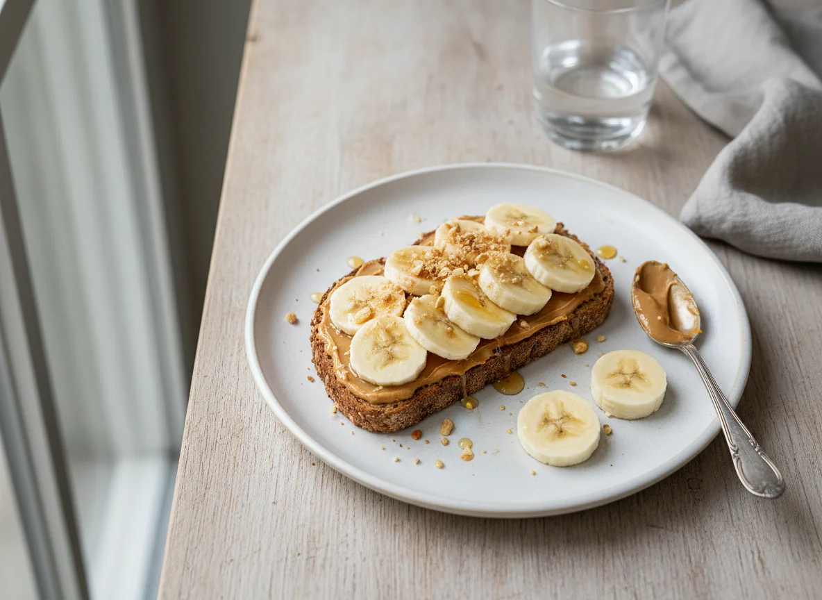 Brot mit Erdnussbutter und Banane photo