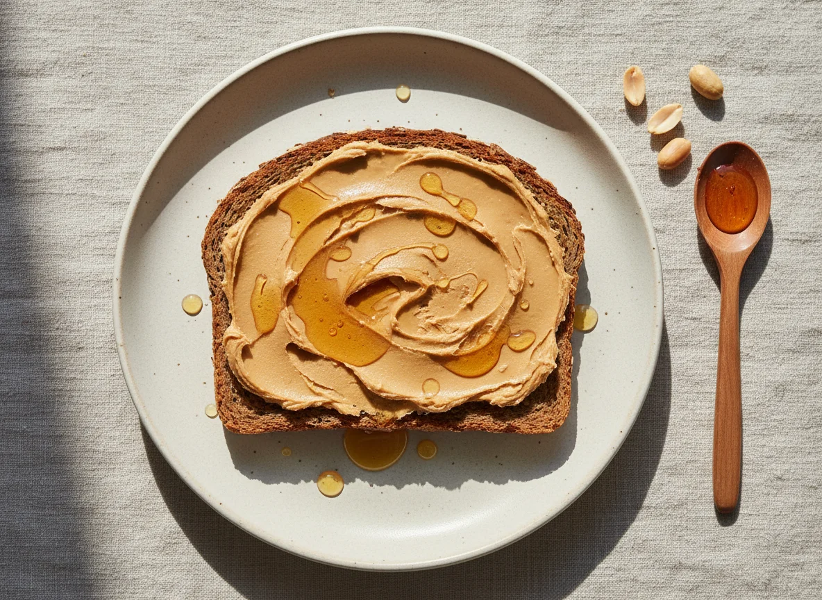 Brot mit Erdnussbutter und Honig photo