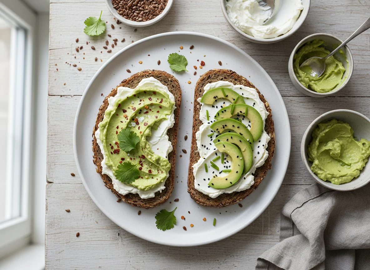Brot mit Frischkäse und Avocado photo