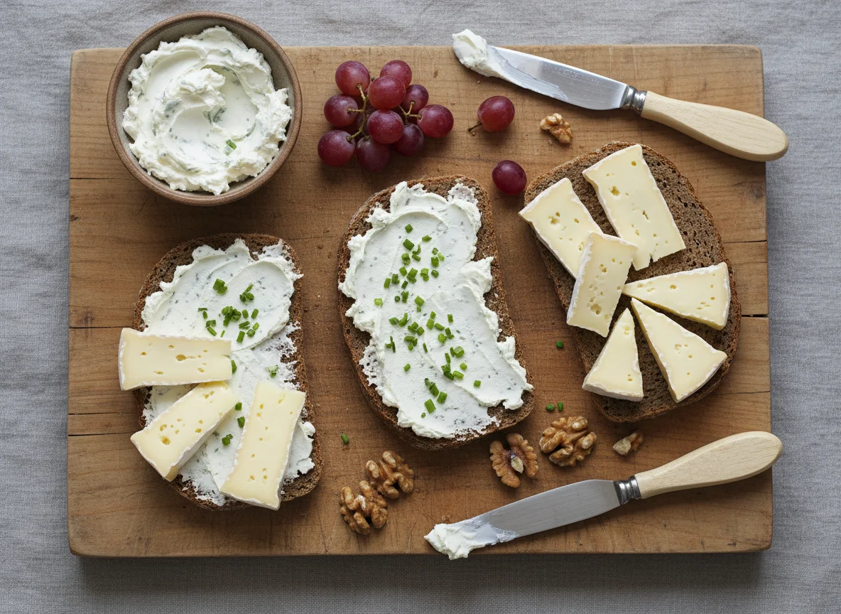 Brot mit Frischkäse und Camembert photo