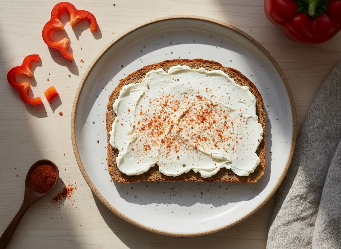 Brot mit Frischkäse und Paprikapulver photo