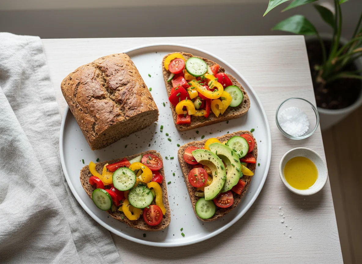 Brot mit Gemüse und Avocado photo
