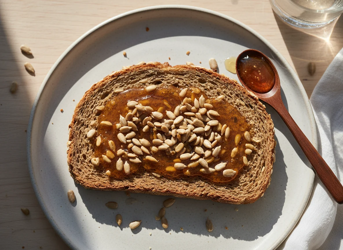 Brot mit Honig und Sonnenblumenkernen photo