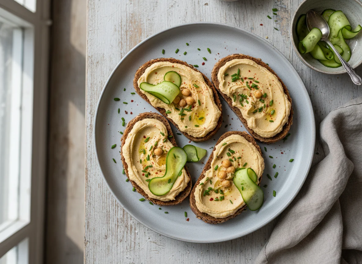 Brot mit Hummus und Gurke photo