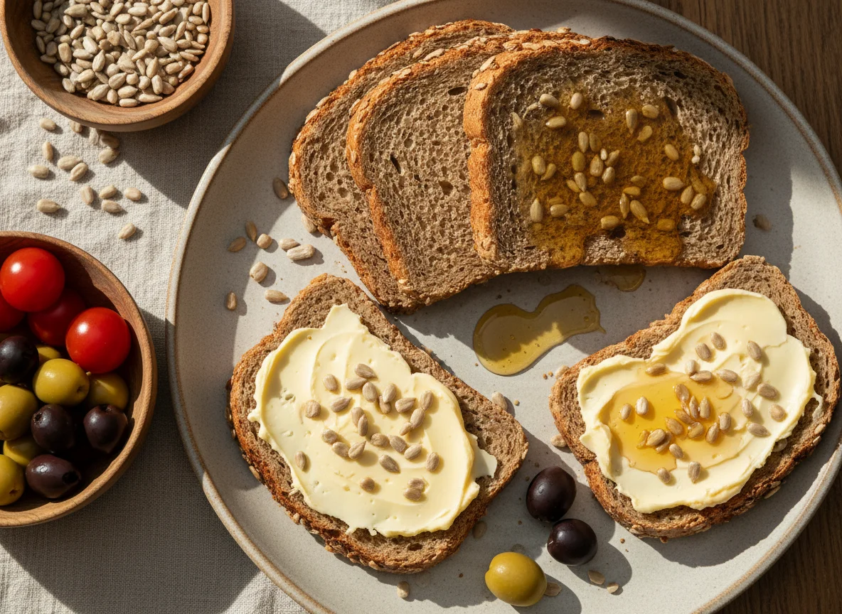 Brot mit Käse, Honig und Beilagen photo