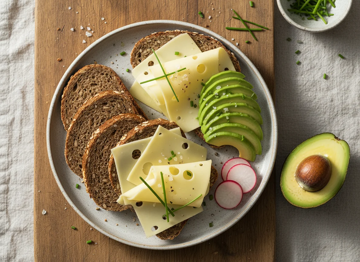 Brot mit Käse und Avocado photo