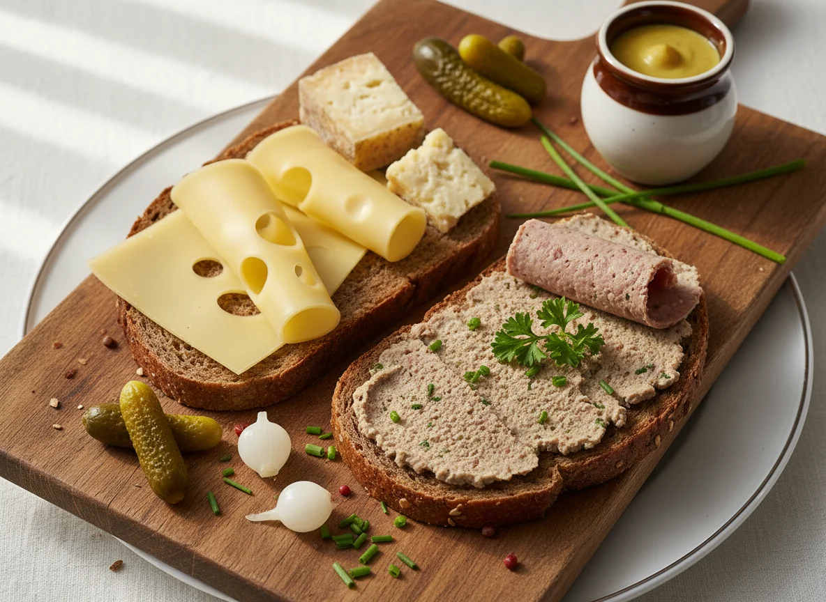 Brot mit Käse und Leberwurst photo