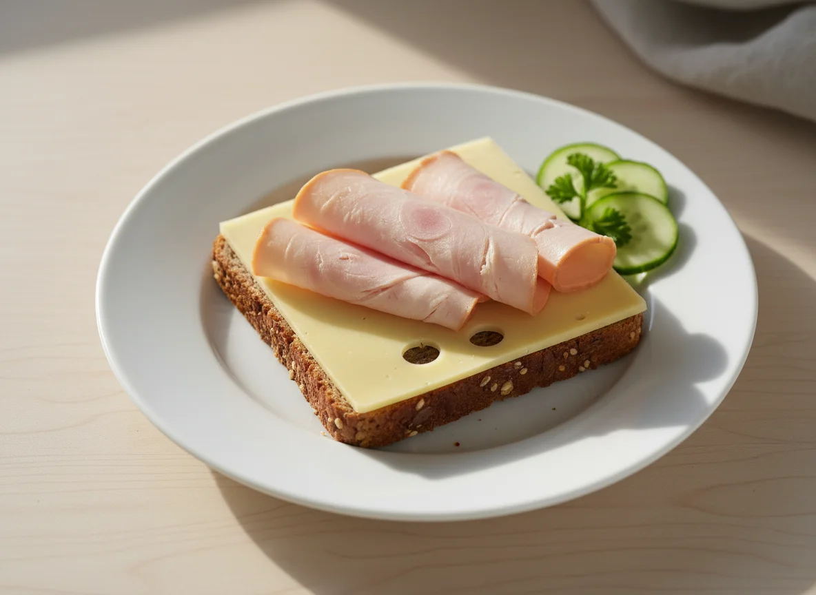 Brot mit Käse und Putenbrust photo