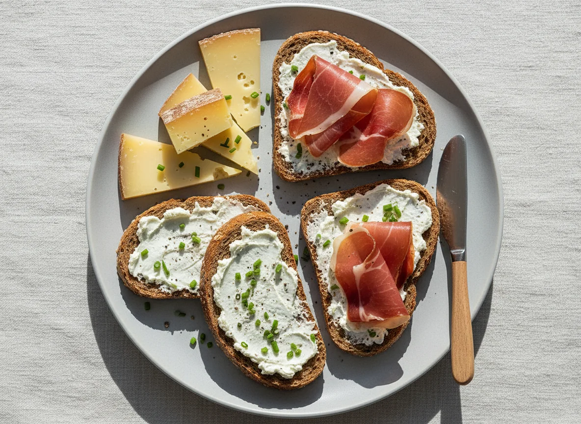 Brot mit Käse und Schinken photo