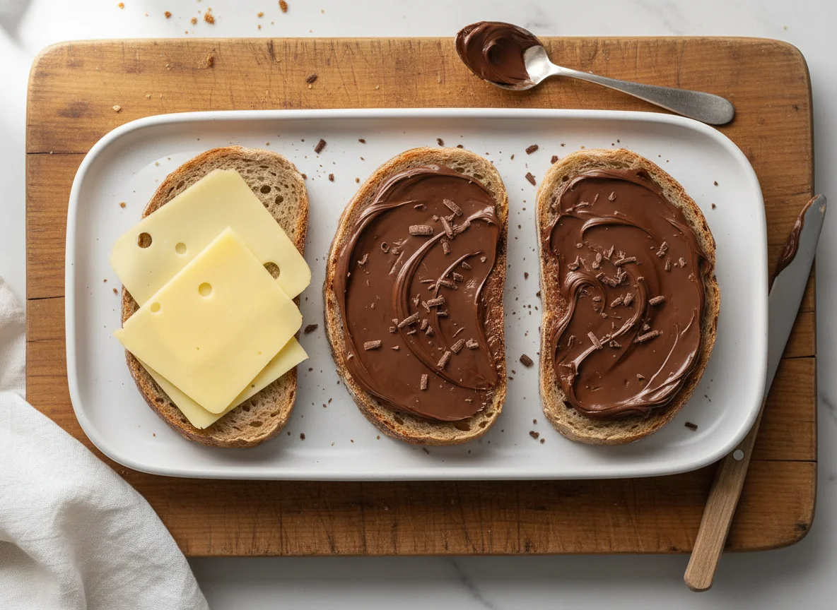 Brot mit Käse und Schokoaufstrich photo