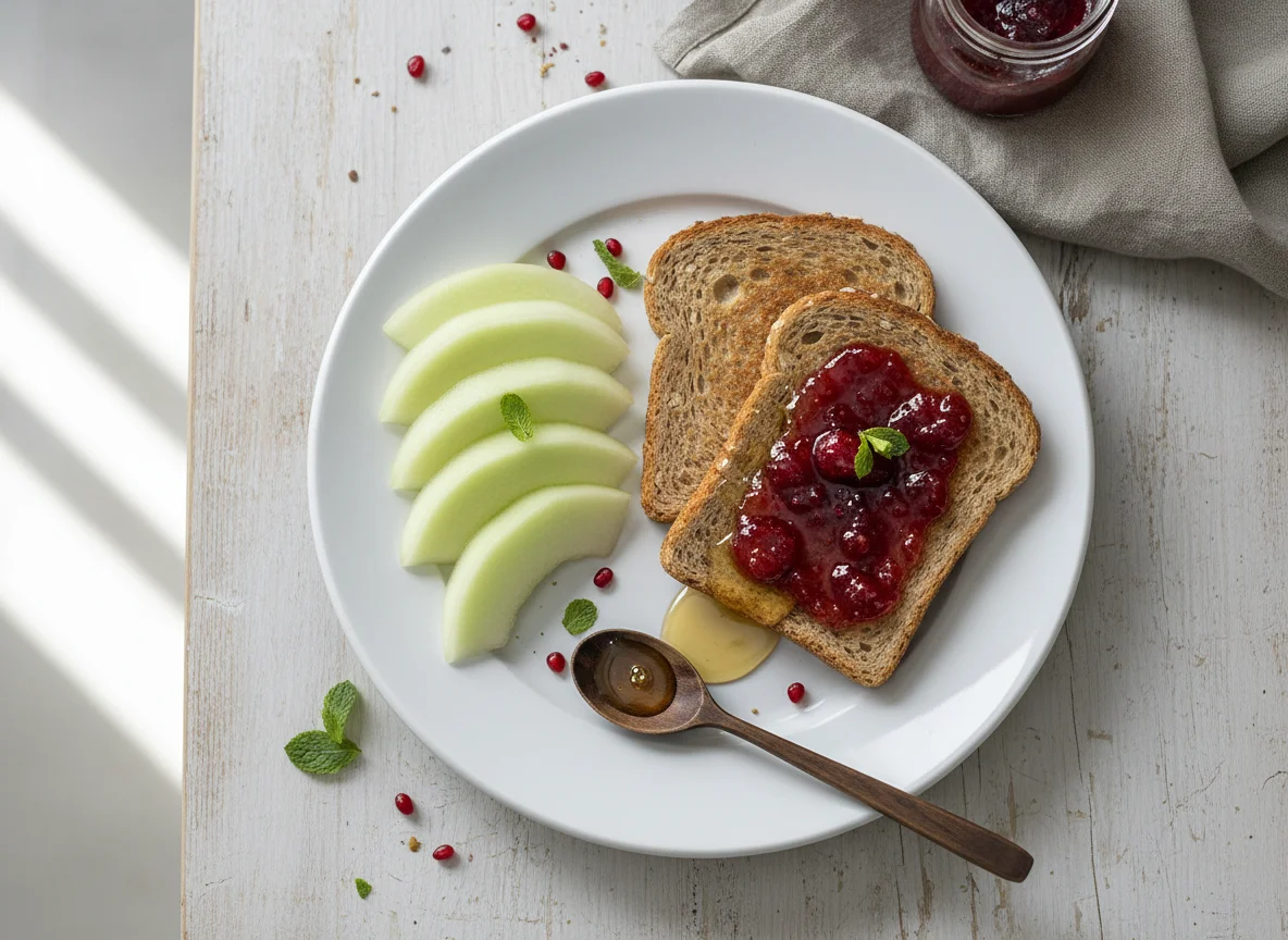 Brot mit Konfitüre und Melone photo