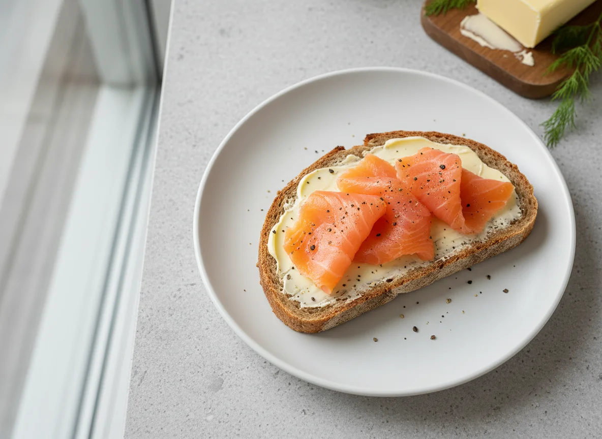 Brot mit Lachs und Butter photo