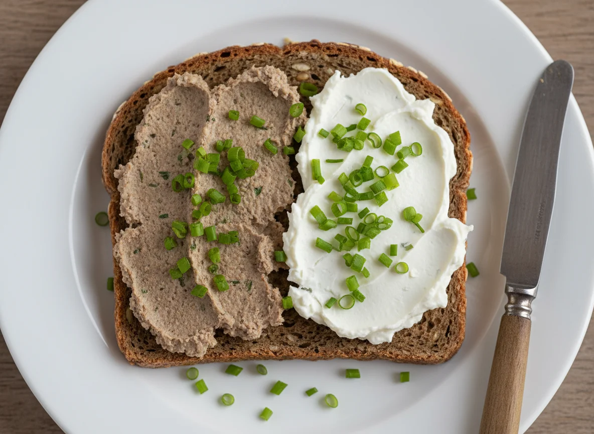Brot mit Leberwurst und Frischkäse photo