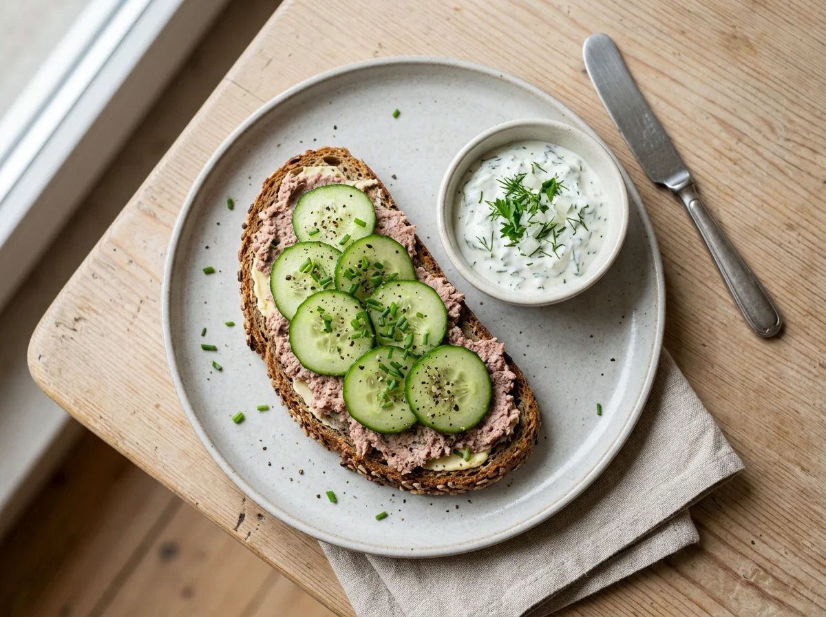 Brot mit Leberwurst und Gurke photo