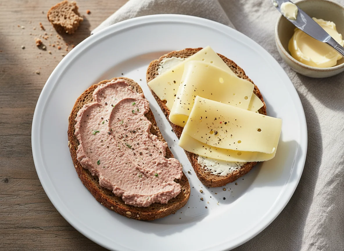 Brot mit Leberwurst und Käse photo