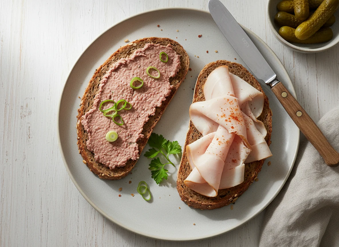 Brot mit Leberwurst und Putenbrust photo