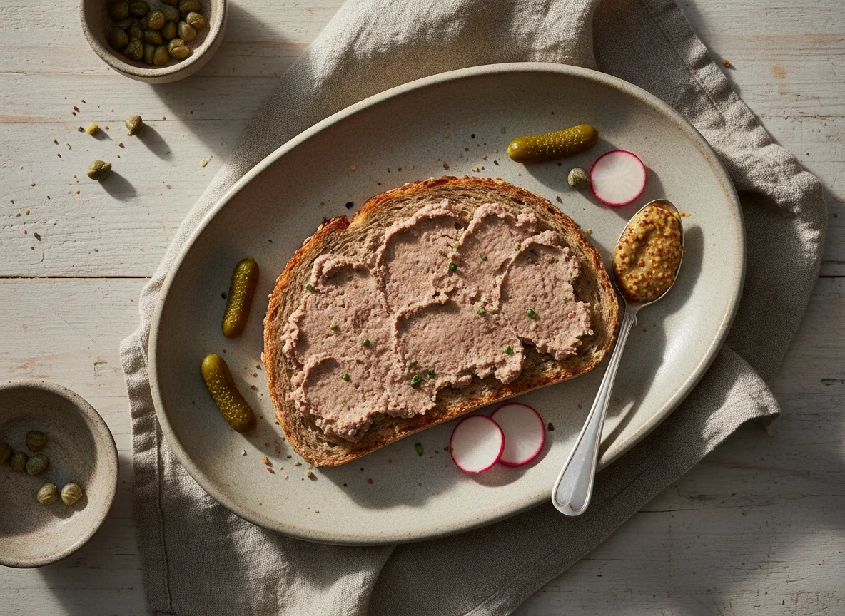 Brot mit Leberwurst und Senf photo