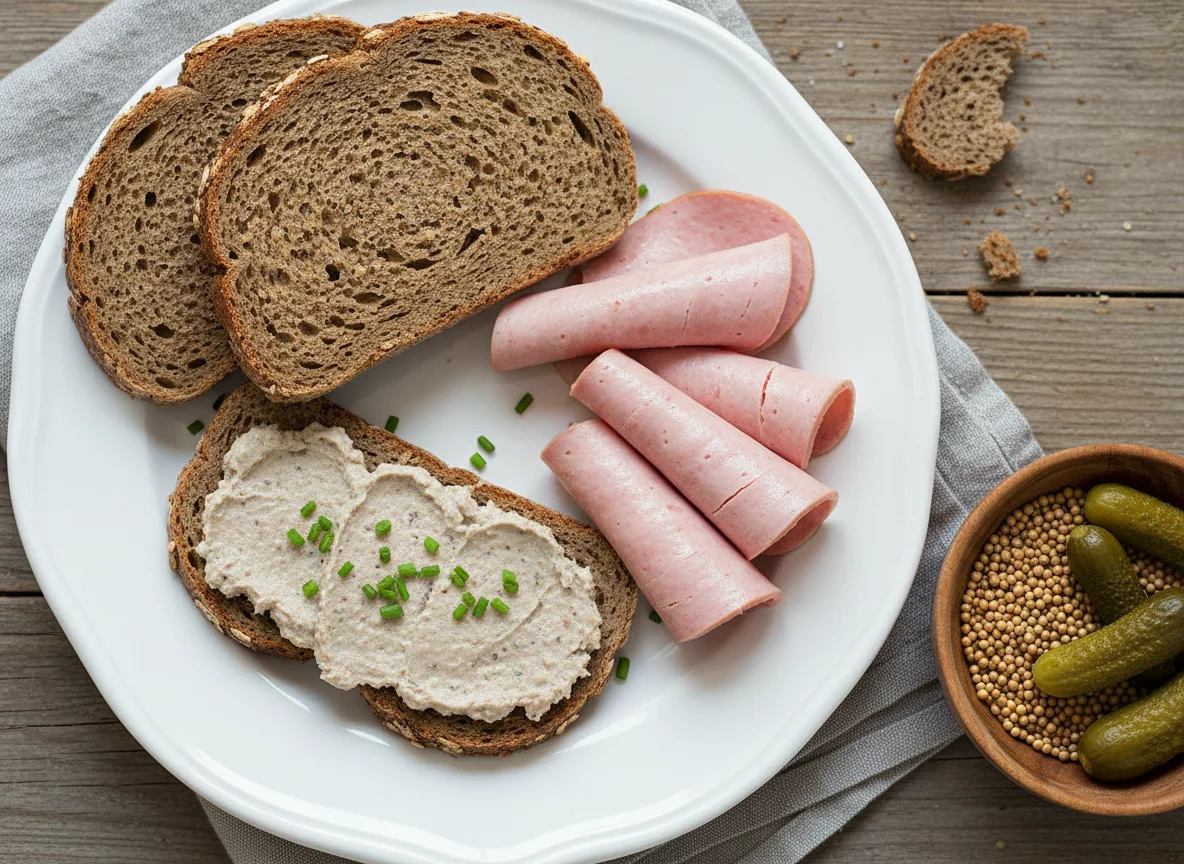Brot mit Leberwurst und Wurstaufschnitt photo