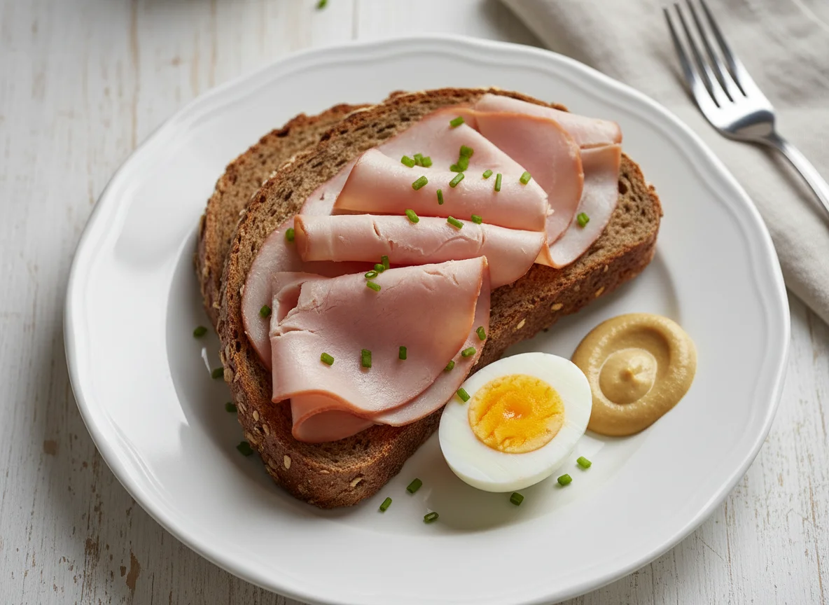Brot mit Putenbrust und Ei photo