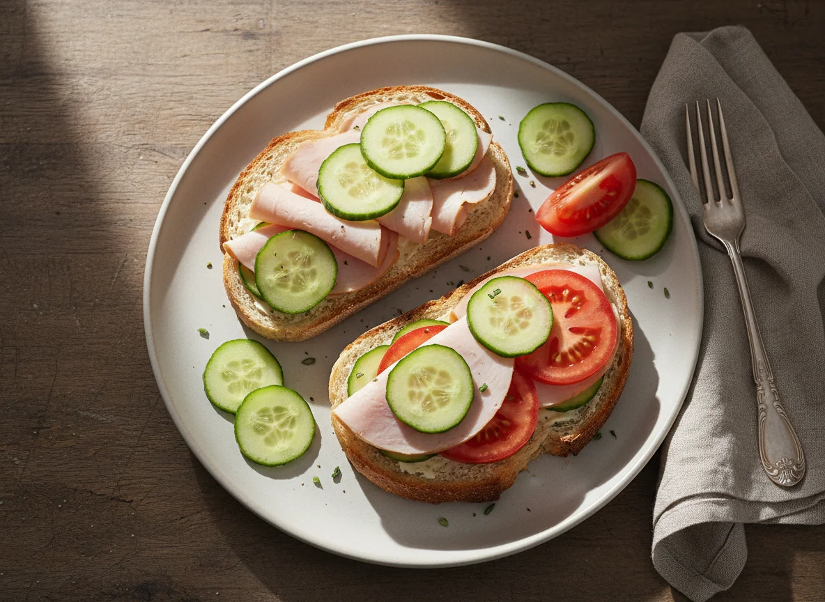 Brot mit Putenbrust und Gurke photo