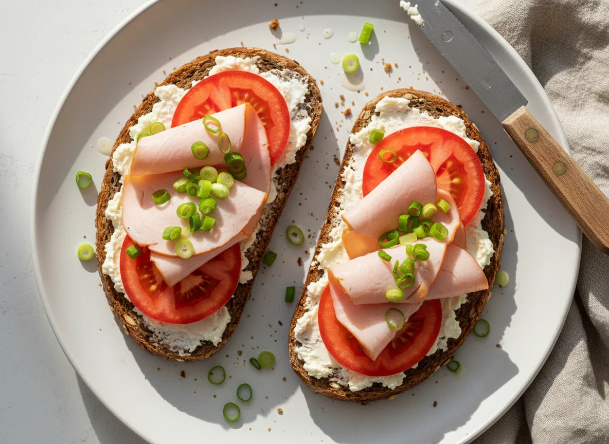 Brot mit Putenbrust und Tomate photo