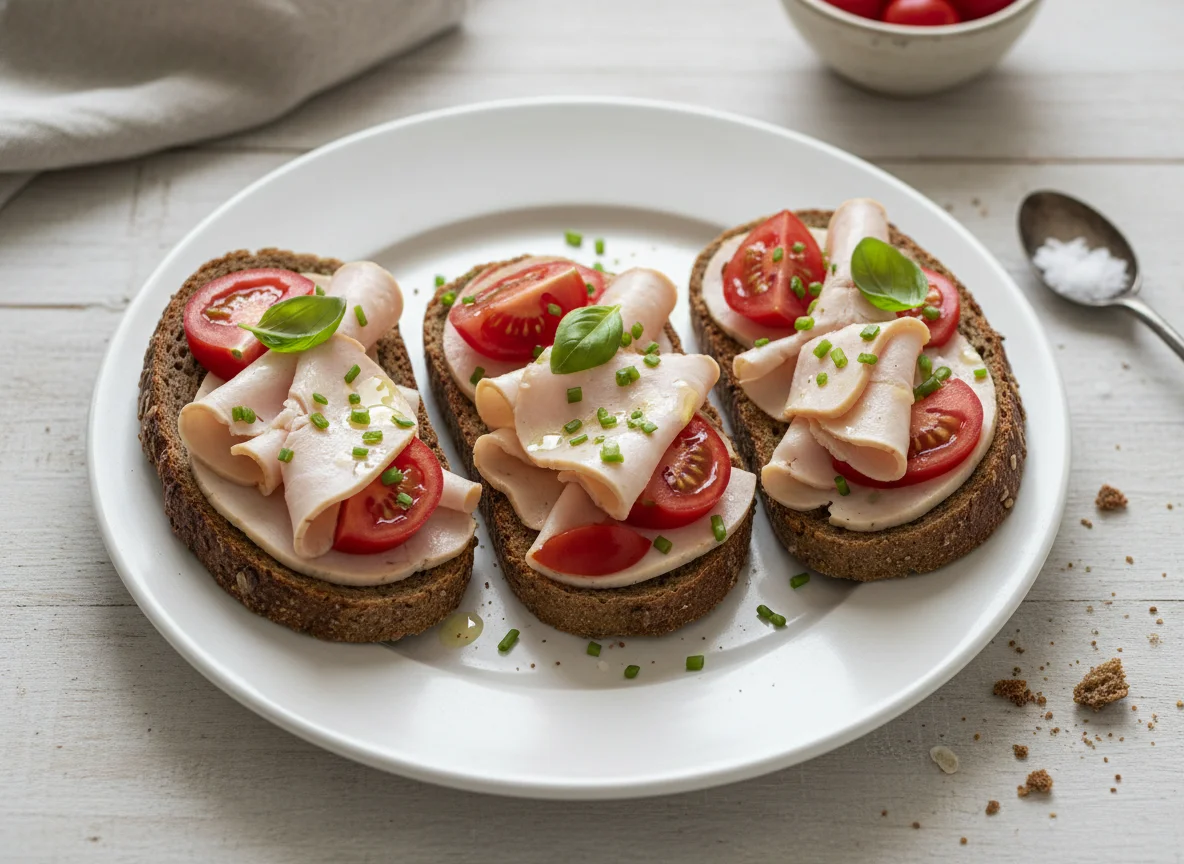 Brot mit Putenbrust und Tomaten photo