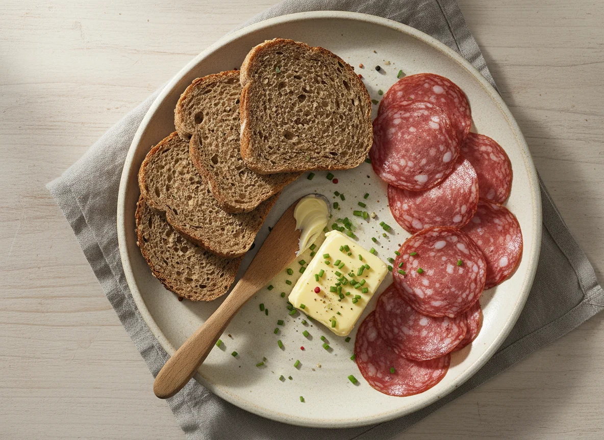 Brot mit Salami und Butter photo