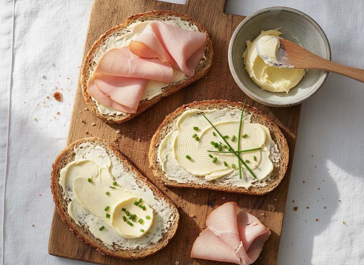Brot mit Schinken und Butter photo