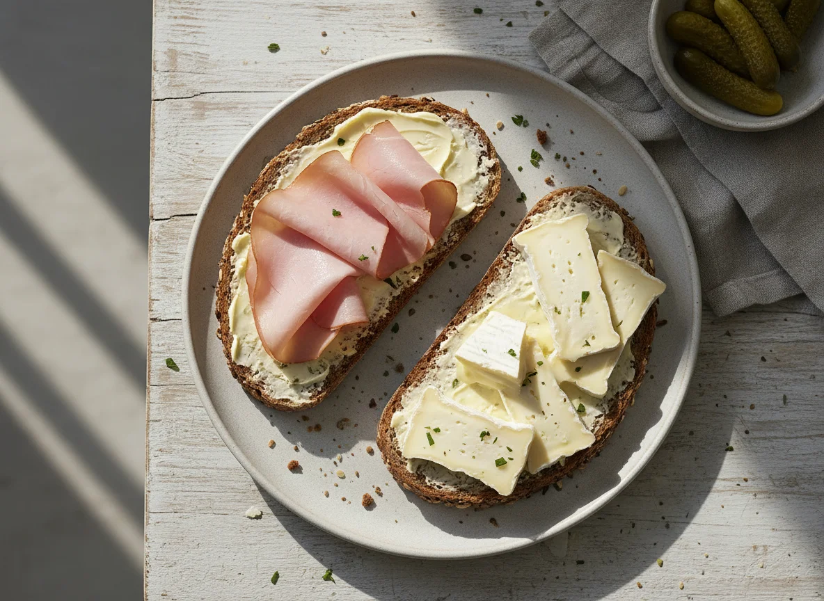 Brot mit Schinken und Camembert photo