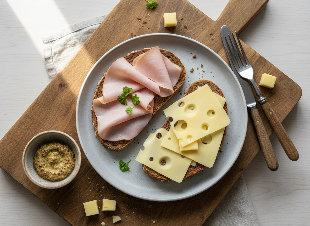 Brot mit Schinken und Käse photo
