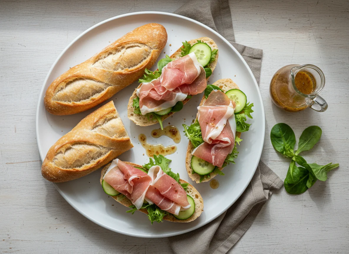 Brot mit Schinken und Salat photo