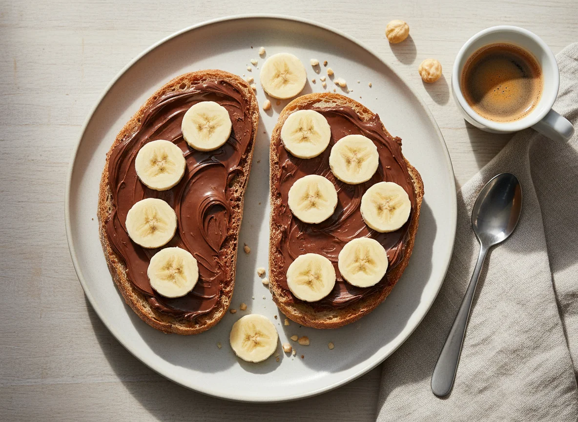 Brot mit Schokoaufstrich und Banane photo