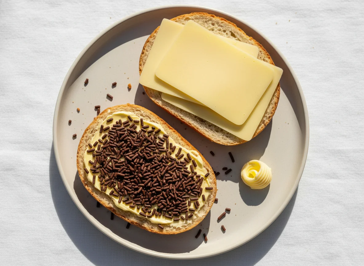 Brot mit Schokostreuseln und Käse photo