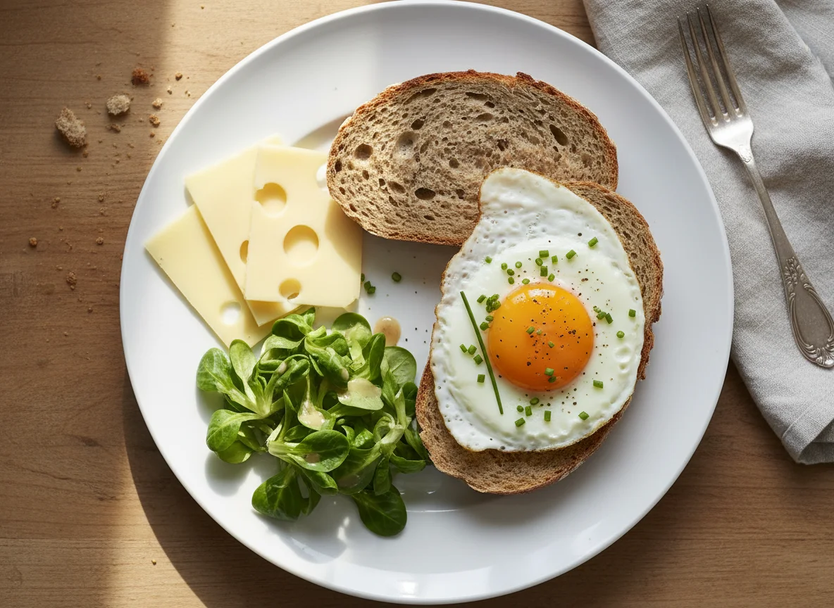Brot mit Spiegelei und Käse photo