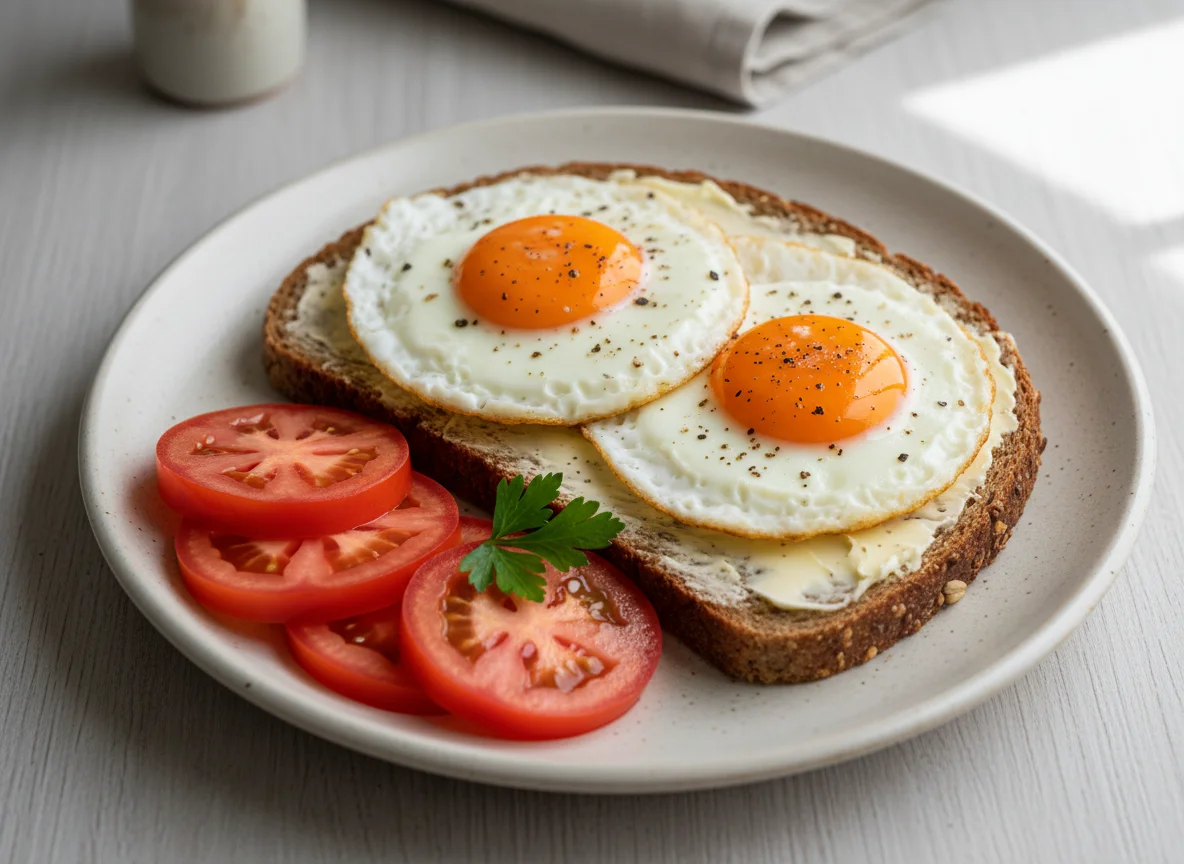 Brot mit Spiegelei und Tomate photo