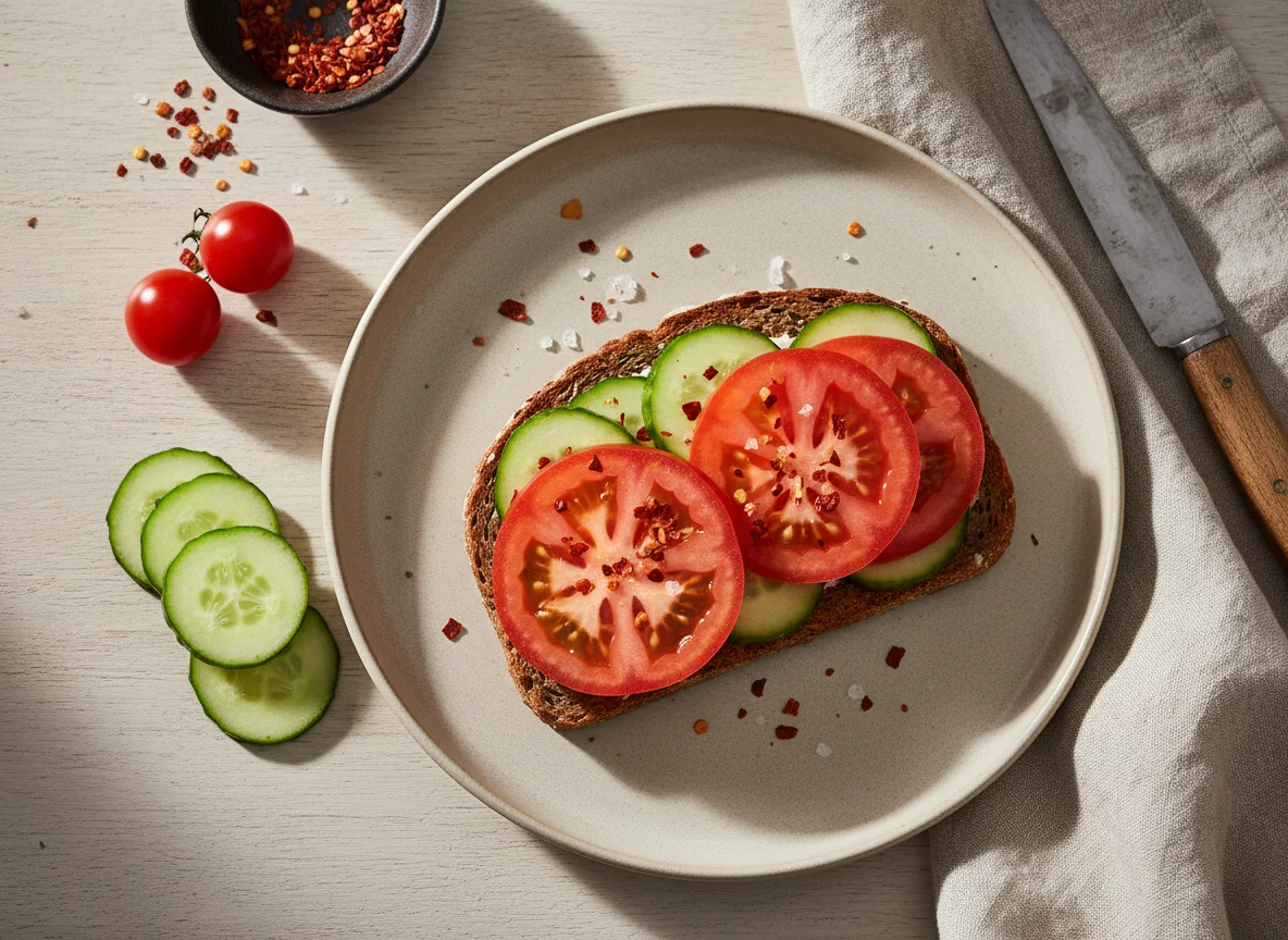 Brot mit Tomaten und Gurken photo