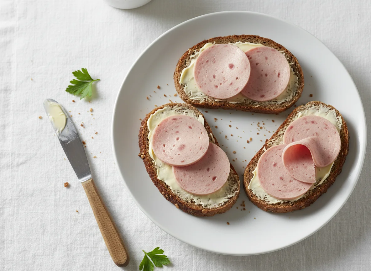 Brot mit Wurst und Butter photo