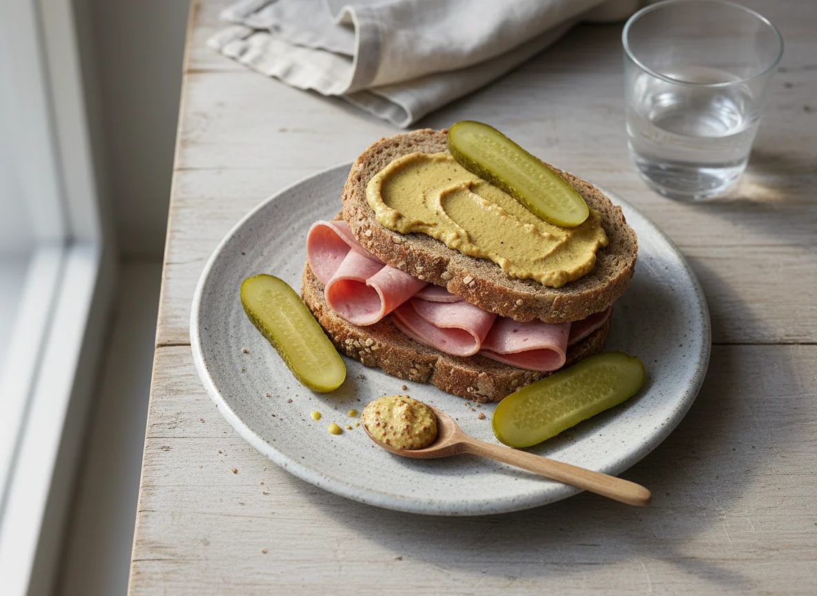 Brot mit Wurst und Gewürzgurken photo