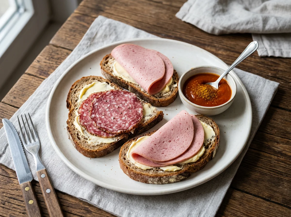 Brot mit Wurst und Salami photo