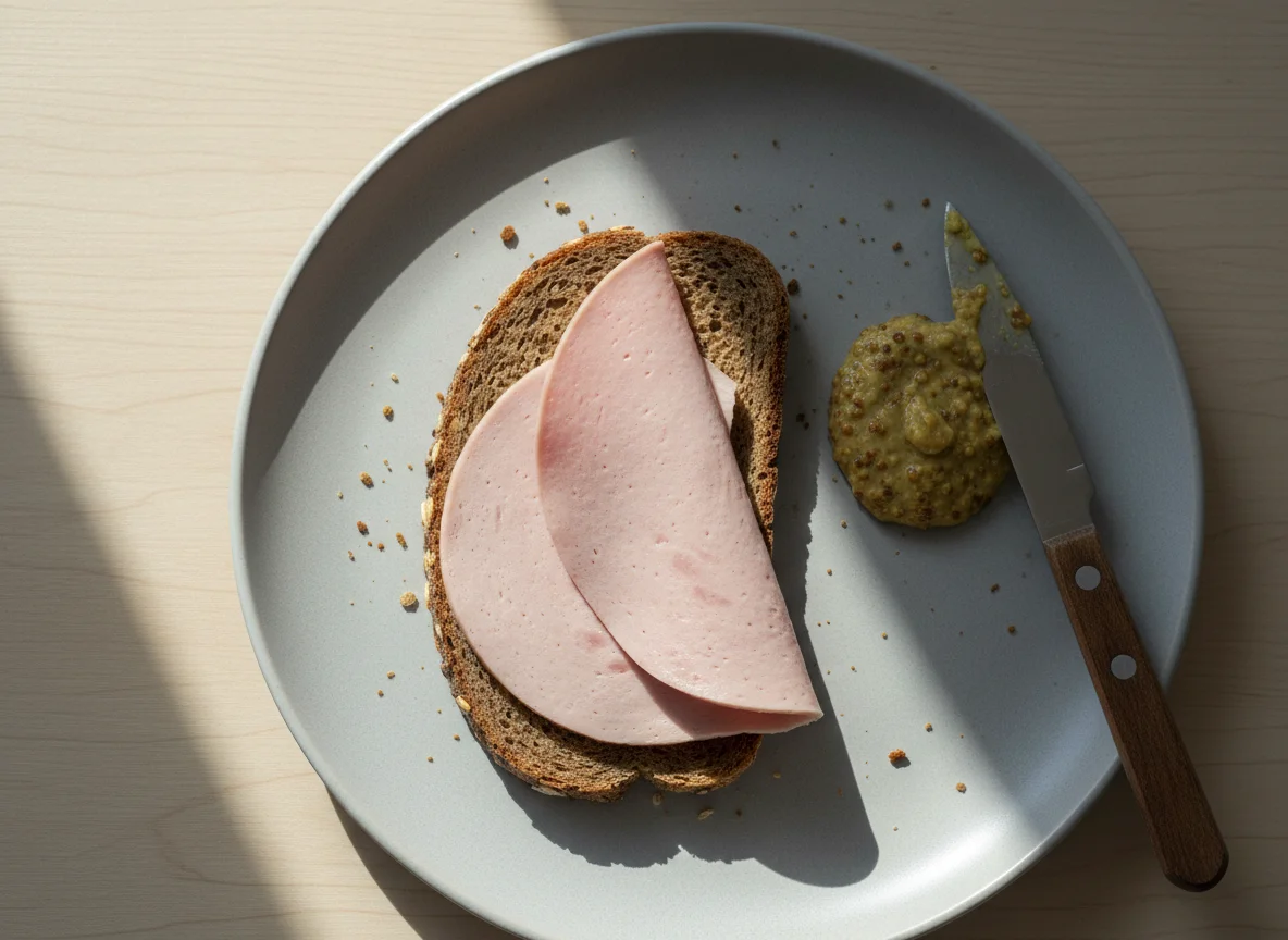 Brot mit Wurst und Senf photo