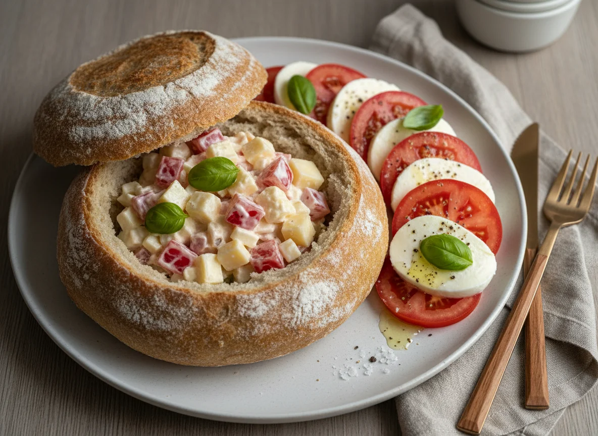 Brotbowl mit Salat und Caprese photo