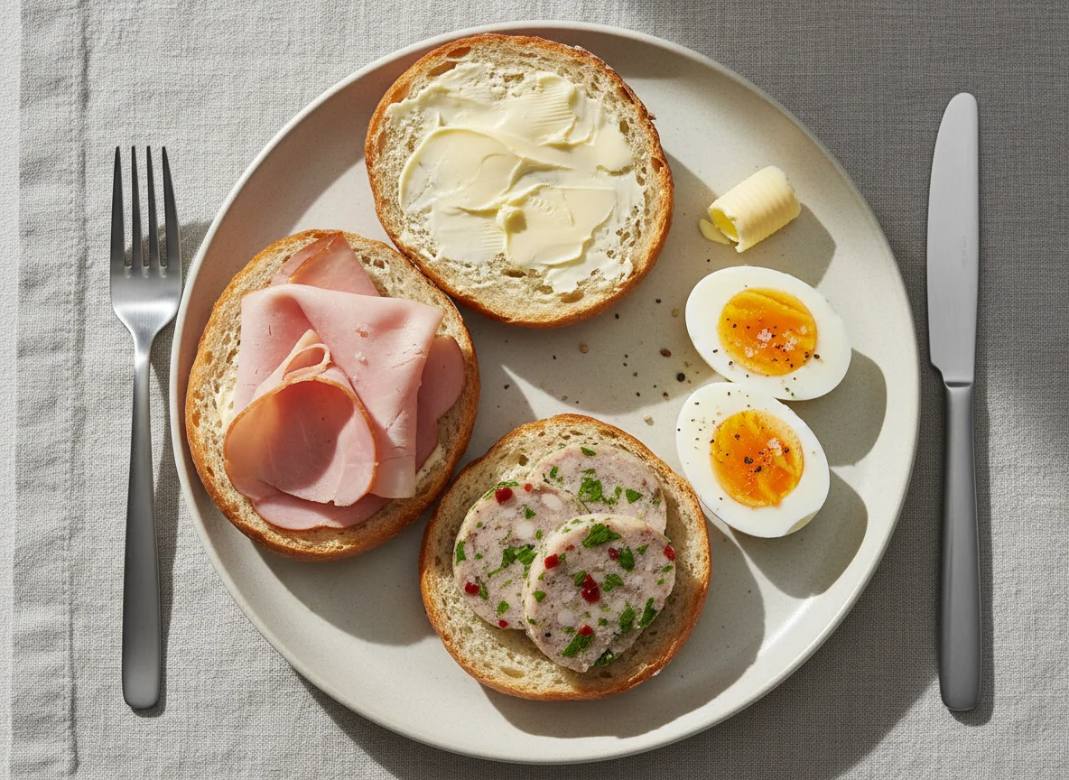 Brötchen mit Aufschnitt und Ei photo