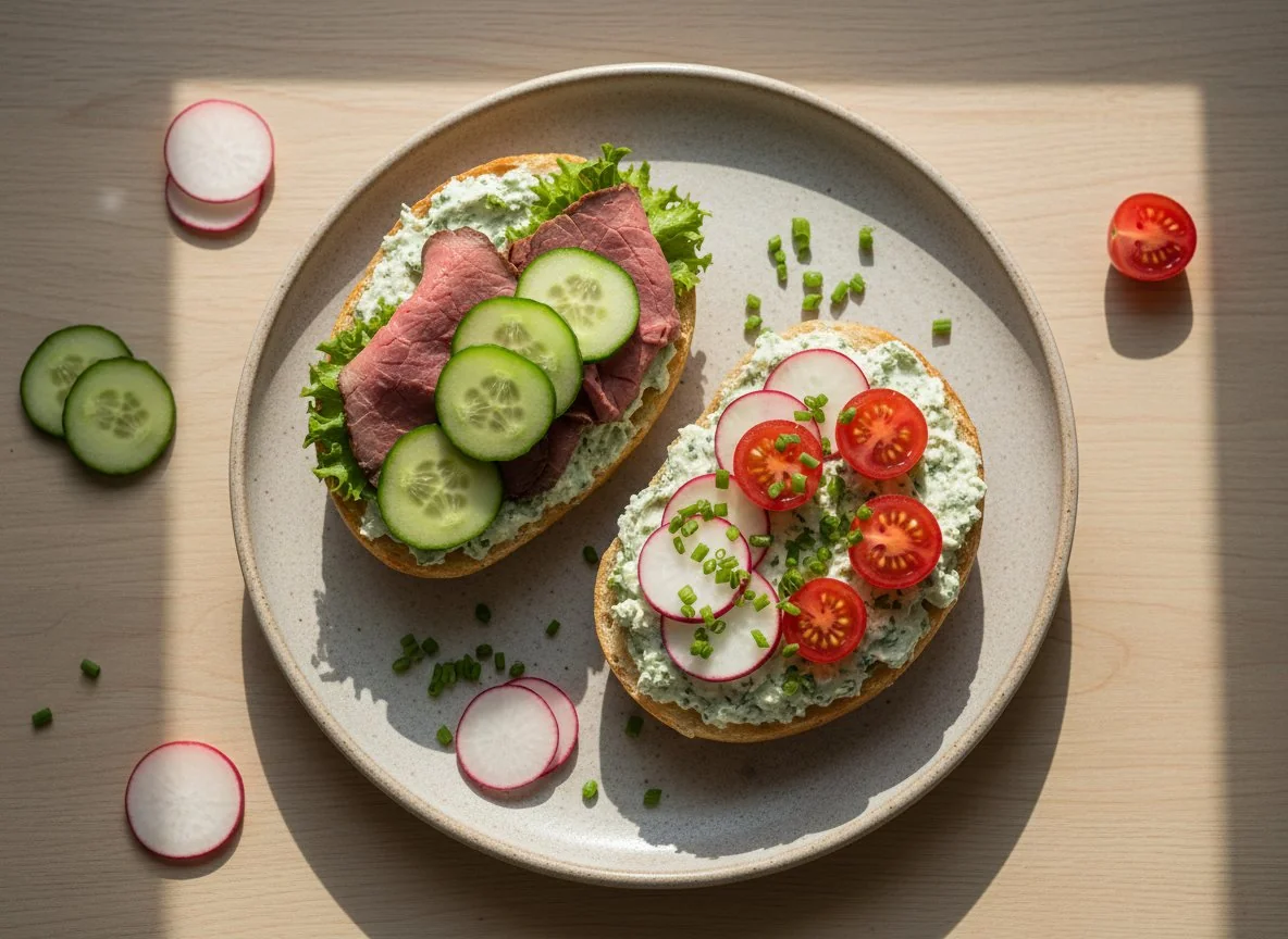 Brötchen mit Aufschnitt und Gemüse photo